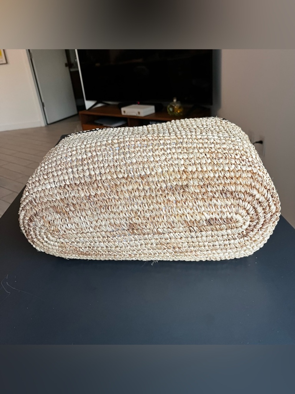 Hat Attack Luxe Stripe Tote 100% Raffia Natural/Black LARGE Summer Beach Boho - Picture 10 of 12